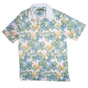 Greg Norman Polo Shirt Mens M White Floral PlayDry Short Sleeve Tropical Golf